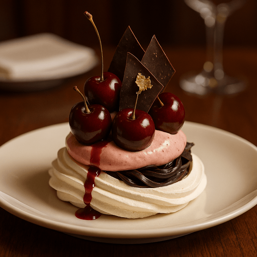 Cherry on Topless - Black forest pavlova with kirsch mousse