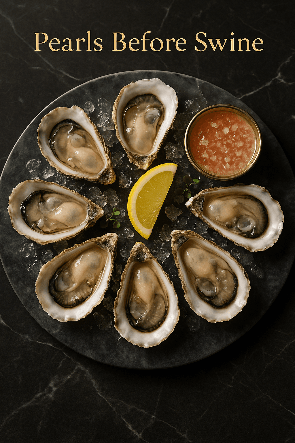 Pearls Before Swine - Oysters on the half shell with champagne mignonette